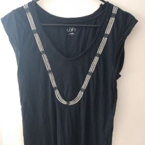 LOFT Ann Taylor Navy blue embellished career Tshir